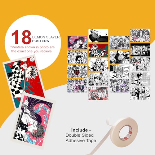 Image of ATEVON Demon Slayer Manga Wall Collage Kit - Pack of 18 Black and White Posters | 6x4 Inch Anime Poster Set Featuring Tanjiro Kamado, Nezuko, Zenitsu, Inosuke | Aesthetic Room Decor for Anime Fans
