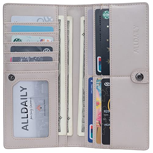 Image of Alldaily Ultra Slim Thin Women Wallet RFID Blocking Credit Card Holder Bifold Long Ladies Billfold (Light Grey)