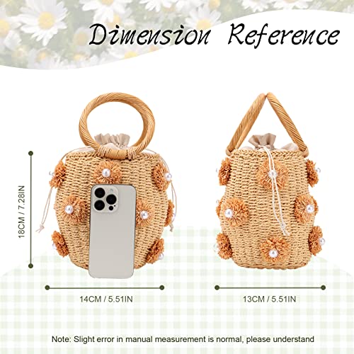 Straw Beach Bag, Summer Drawstring Woven Tote for Secure Storage miniatura 4
