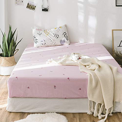 Image of HIGHBUY Soft Cotton Fitted Sheet Twin for Kids Bed Pink Floral Bedding Sheet 1 Piece Deep Pocket,Breathable Cotton,Wrinkle Free (Twin Sheet,Floral)