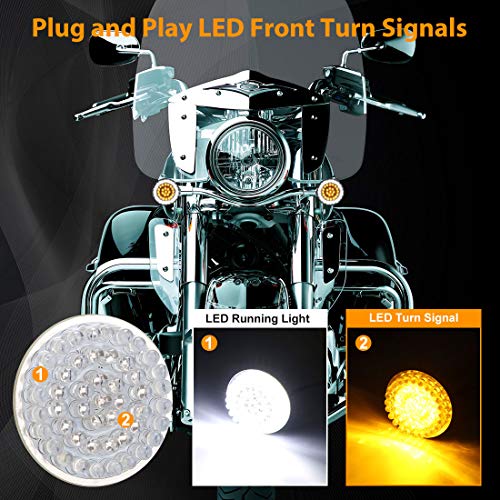 SUPAREE 2" Front LED Turn Signal Kit with White Running Lights for Harley Davidson Motorcycles -1157 Base