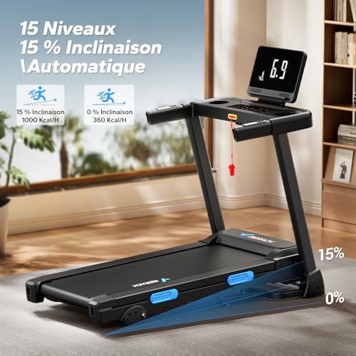 Tapis de Marche,Tapis de Course Pliable Inclinable,2.5HP Vitesse Réglable 0.8-12km/H Walking Pad,Tapis de Marche Inclinable,Treadmill avec Écran LED, Silencieux Exercice à Domicile et au Bureau – Image 3