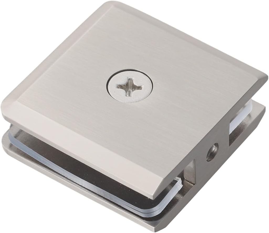 Brass Glass Clamp 8-12mm Tempered Glass, Square U-Clamp Fixed Panel Hardware Bathroom Shower Screen Door, Chrome Finish(Brushed)