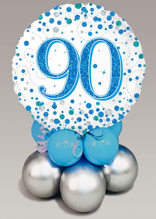 Struts Inflated 90th Birthday Turquoise Blue and Silver Table Centrepiece Decoration