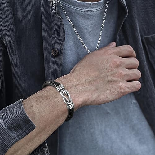Leather Bracelet for Men Multi-Layer Braided Leather Infinity Bracelet with Clasp Black Inspirational Bangle Bracelets Wristband Christmas Birthday Valentine's Day Gifts for Son4