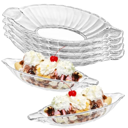 LDXDRU Paquete de 6 platos divididos de plátano de 180 ml, plato de vidrio para helado y helado, mini cuencos de postre pequeños para frutas, yogur, brownies, aperitivos