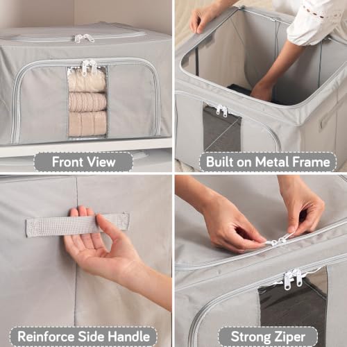 Image of HOKIPO 24L Small Folding Storage Box and Organiser for Clothes, Wardrobe Storage Box, Light Grey Pack of 1 (AR-6669-LGRY)