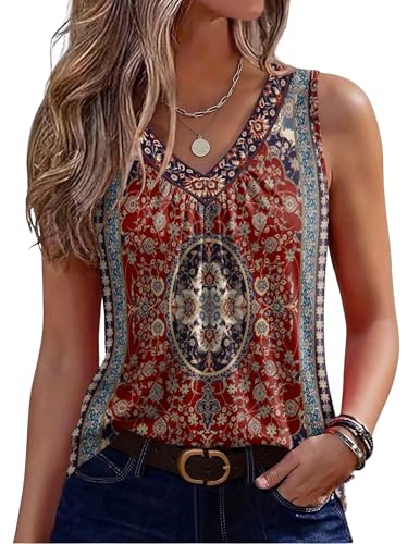 Image of Zeagoo Womens Tank Tops Summer Sleeveless Loose Fit Tops V Neck Pleated Shirts Basic Tees Dressy Casual Trendy Clothes