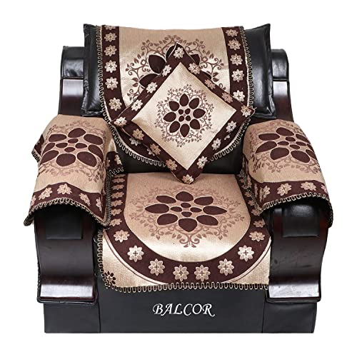 Image of Cotton 12 PCs DECAN Design Sofa Cover with Handle Cover Set of 5 Seater(3+1+1+6), Cushion Cover 16 * 16 Set of 5 PC, Total 17 PCs Set-Brown