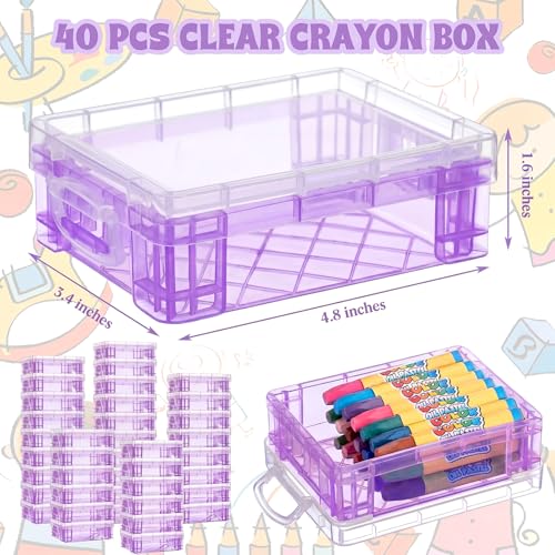 Image of Suzile 40 Pcs Plastic Crayon Boxes Holds 24 Crayon with Snap Lid Storage Container Clear Stackable Case for School Office Classroom Supplies Pen Pencil Craft(Purple)