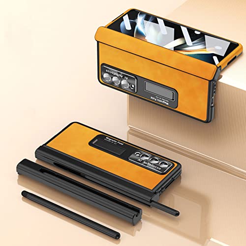 Étui Samsung Galaxy Z Fold 4 jaune avec porte-stylo et protège-charnière