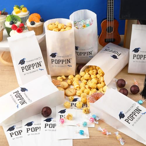 Image of DECYOOL 150Pcs Graduation Popcorn Bags Class of 2025 Popcorn Bags Graduation Party Treat Snack Goodie Cookie Bags Grease Paper Individual Servings for Graduation