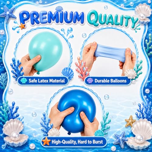 Image of Blue Ocean Balloons, 50Pcs 12 Inch Teal Metallic Latex for Summer Party | Maca Blue Teal Balloons for Ocean Beach Summer Pool Baby Shower Wedding Under the Sea Kid's Birthday Party Decor