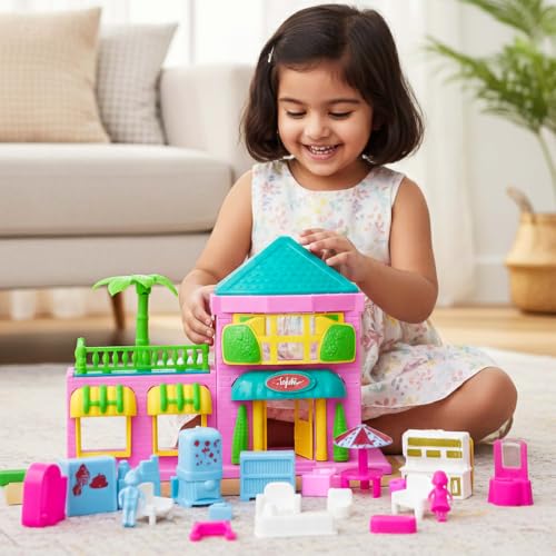 Image of NHR Kids Family Doll House Play Set with Miniature Furniture Accessories