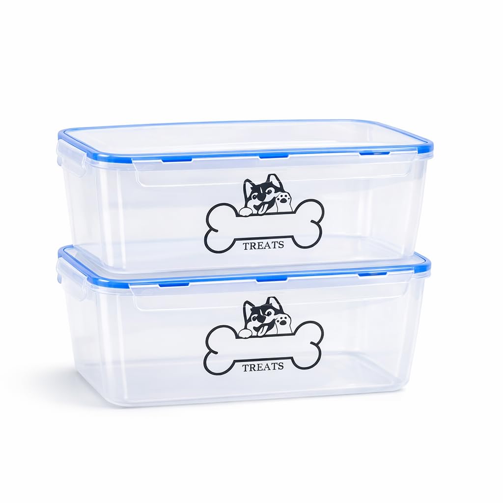 APITOS Dog Treat Jar 2-Pack-Dog Treat Tin-Dogs Food Storage Container-Dogs Food Container with Airtight-Seal Keep Dog Food Fresh,Pet Food Storage Ideal for Pet Cat, Snacks Dispenser/Translucen