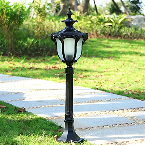 QJUZO Lampadaire Extérieur, Lampe De Jardin Rétro Lampadaire en Fonte D'aluminium Et Verre, Poteau Lampes E27 Vintage pour Allée du Jardin Patio Yard Pelouse Allée Chemins Trottoir,Noir,80cm…