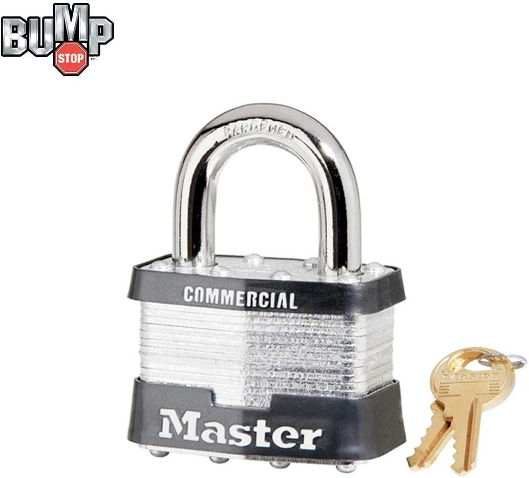 Master Lock Candado – Cuerpo de 5 cm de ancho x 2,54 cm de largo grillo, uno (1) cerradura igual con llave 5 NKA con tecnología de parada Bump