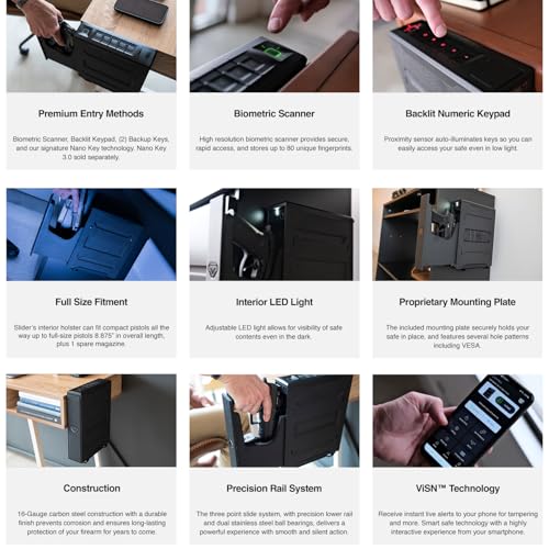 VAULTEK Slider Series Rugged Smart Handgun Safe Quick Auto-Open Sliding Door Pistol Safe with Biometric Scanner, Live Alerts, and Mounting Plate (Biometric + ViSN WiFi)