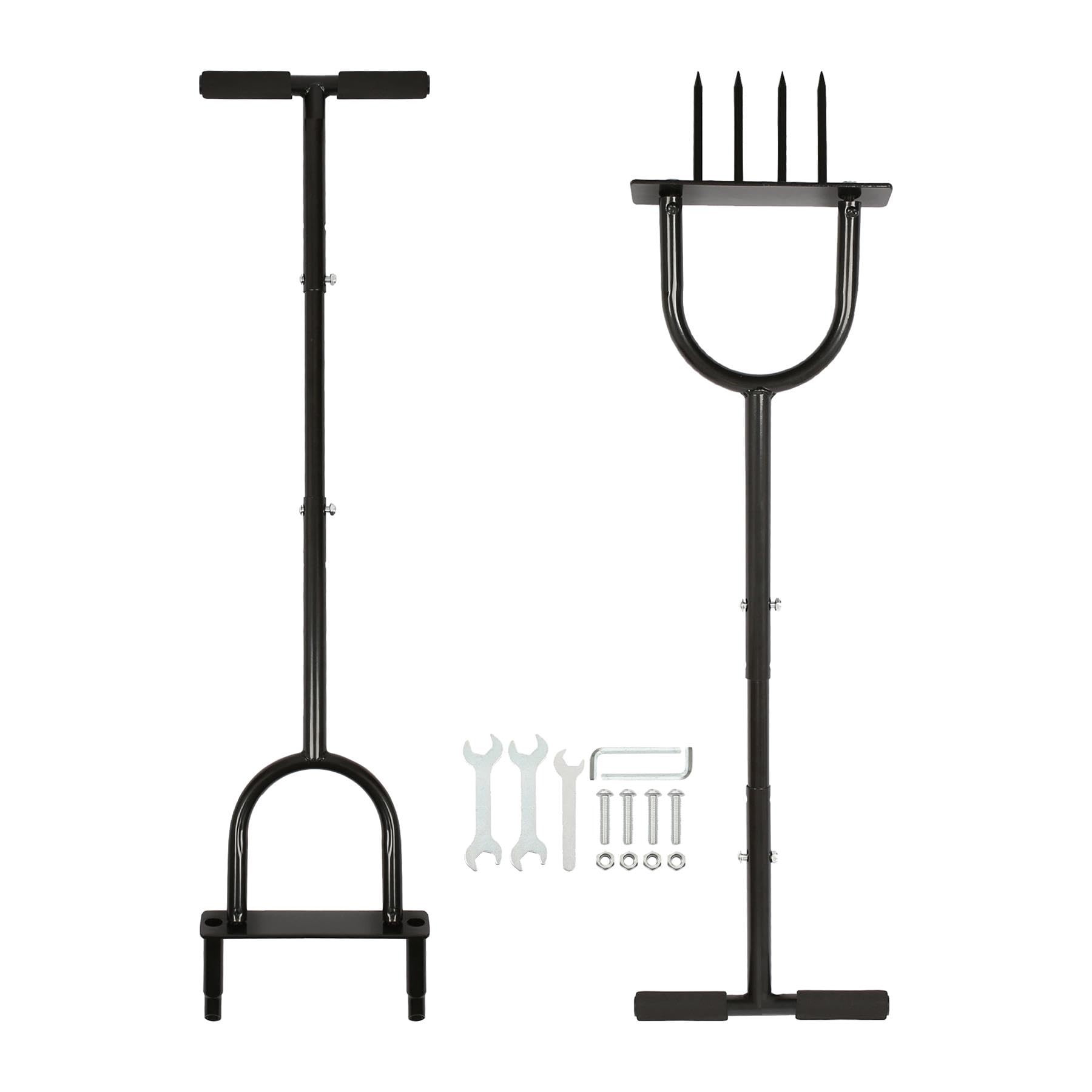 Harbour Housewares Black 2-Piece Lawn Aerator Set - Manual Hollow Tine Corer & Spike Aerator With T-Handle & Foot Bar - 24.5Cm X 103Cm Steel Lawn Aeration Tools For Soil Compaction, Overseeding, Drainage