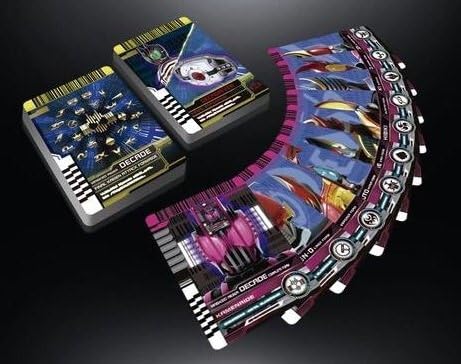 Close-up of the 77 Rider Cards, featuring various designs and characters from the series.