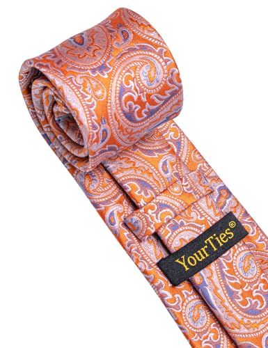 Image of YourTies Orange Blue Tie for Men Silk Paisley Men's Necktie Woven Jacquard Formal Business Party Wedding Designer