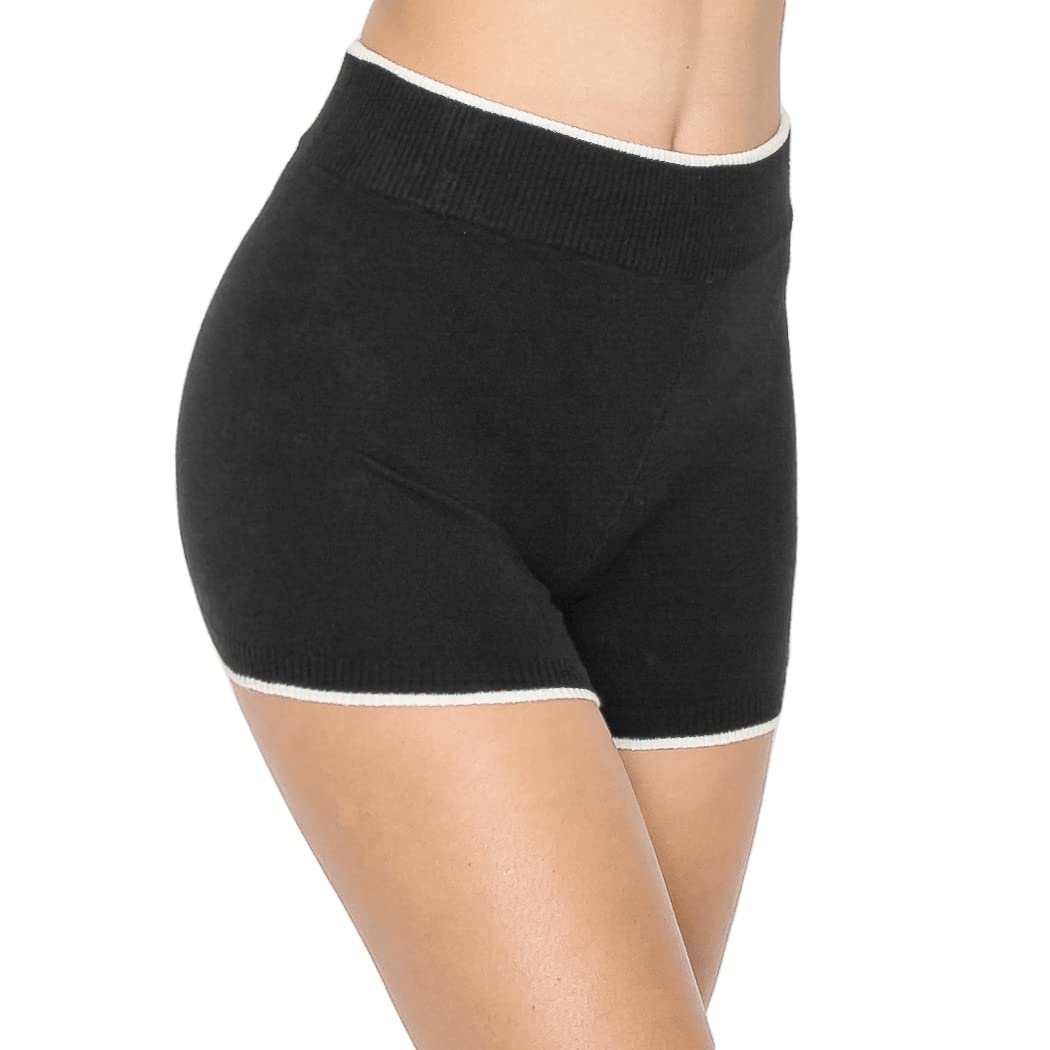 ALWAYS Women's Soft Sweater Knit Shorts - High Waisted Comfortable Lounge Pajama Pants with Two Stripes Black X-Small