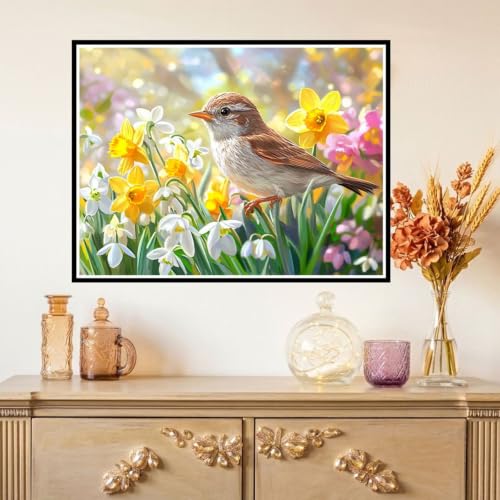 Diamond Painting Enfant Fleur Peinture Diamant Oiseau pour une Déco Murale Salon