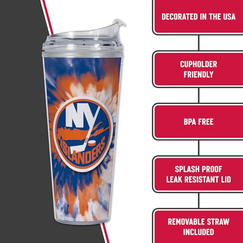 Image of Rico Industries NHL Hockey Team Color Tie Dye 24oz Metallic Acrylic Tumbler with Hinged Lid, Officially Licensed Double Wall Tumbler with Straw