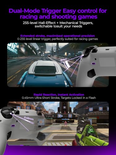 Image of leadjoy Saber Plus Wireless Game Controller, TMR Joysticks, Hall Effect & Tactile Dual Triggers Gaming Controller, 1000Hz Polling Rate, RGB Lighting for PS4 /Switch1 /2 /PC /Android /iOS, White