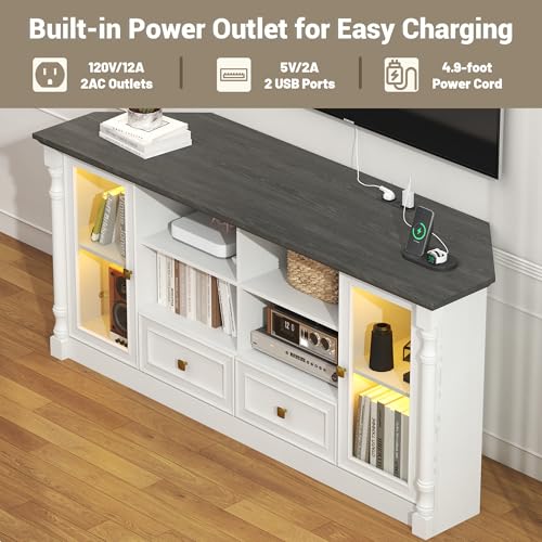 Image of Corner TV Stand for 55 60 65 Inch TVs,Entertainment Center,White