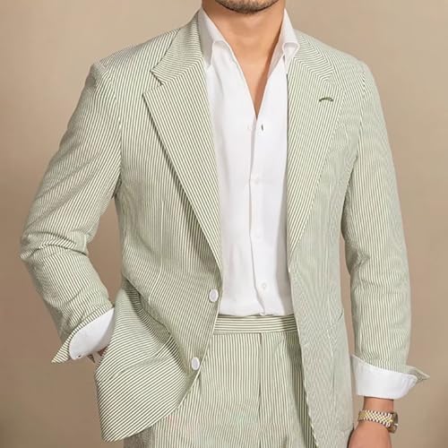 2 Piece Seersucker Men's Suit Slim Fit Sear Sucker 2 Button Striped Casul Lightweight for Beach Wedding Summer2
