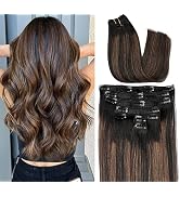 ORIGEN Clip in Hair Extensions Real Remy Human Hair Balayage Natural Black to Chestnut Brown High...