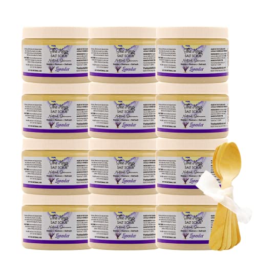 The Keys Salt Scrub - Lavender Sea Salt Scrub - Exfoliating Body Scrub with Wooden Spoon - Moisturizing Exfoliator for Face, Hands, Foot, Bath, Manicure/Pedicure &amp; Bikini Area Skin Care (12pcs, 12oz)