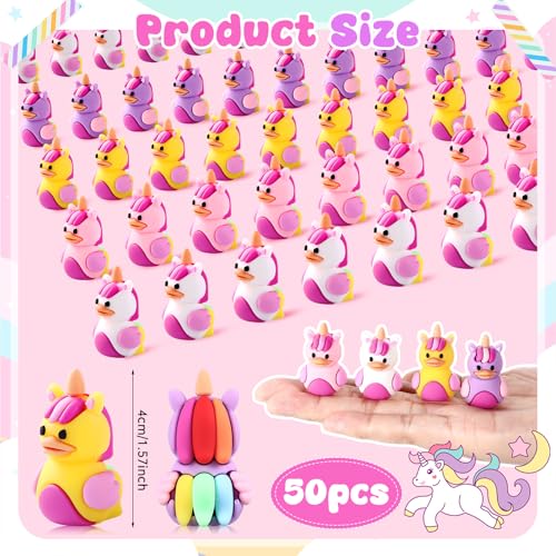 Image of Gejoy 50 Pcs Unicorn Rubber Ducks Mini Rainbow Unicorn Duck Figurines Bulk Small Exchange Gifts for Garden Landscape Birthday Party Room Crafts Decor
