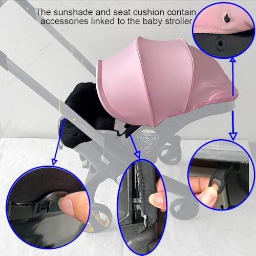 Image of Stroller Accessory Washing Kit Textile Set, Colorful Canopy & Water Resistance Soft Cushion Compatible with DOONA CAR SEAT Strollers (Pink & Black)