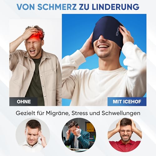 ICEHOF Migräne Kühlmaske - Kopfschmerz-Linderung, Migräneattacken entspannen, Entspannung durch kühlende Augenmaske