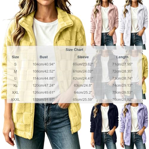 Fleece Jacket Women Checkered Textured Teddy Coat Fall Winter Warm Outfits - image 5