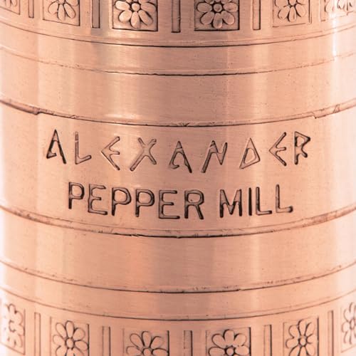 Image of Alexander Home Original Greek Pepper Mill, 9-Inch Copper - European Manual Pepper Grinder Refillable, with Polishing Cloth