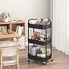 Sywhitta 3-Tier Plastic Rolling Utility Cart with Handle, Multi-Functional Storage Trolley for Office, Living Room, Kitchen, Movable Storage Organizer with Wheels, Black #3
