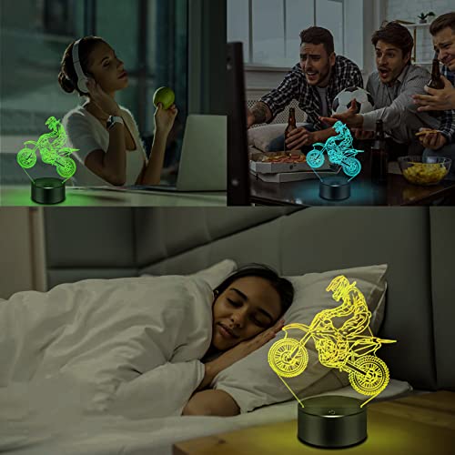 Image of BASSI Dirt Bike Gift 3D Night Light, 16 Colors Changes Remote Control Motorcycle Lamp, LED Dirtbike Decor Toys for Boys Girls Room Birthday Xmas for Kids