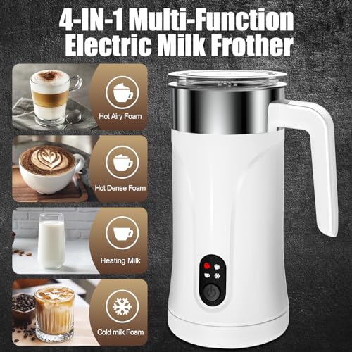 Image of Milk Frother, 4 in 1 Milk Frother, Steamer and Steamer, 10oz /300ml, Automatic Hot and Cold Foam Machine and Milk Warmer, Electric Milk Frother for Coffee