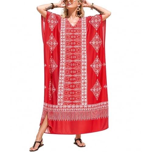 Image of Oussum Plus Size Kaftan Dresses for Women, Polyester Summer Caftan Cover Up Maxi Beach Dress, 1X-3X