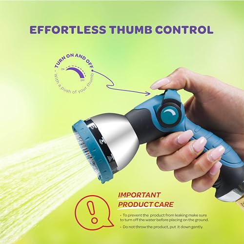 Image of Hose Nozzle [Blue] Heavy Duty Hose Sprayer With 10 Adjustable Watering Patterns. Thumb Control Design, Comfortable Ergonomic Grip, Garden Hose Nozzle for Watering Plants & Lawns /Fun showers /Cleaning