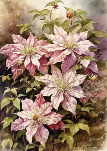 Generic Blossom Clematis Cross Stitch Kits for Beginners Stamped Cross-Stitch Supplies Needlework DIY 11CT 3 Strands Cotton Thread Printed DIY Needlepoint Kits 40×50cm (gi192), YYP EMB 49GTI192