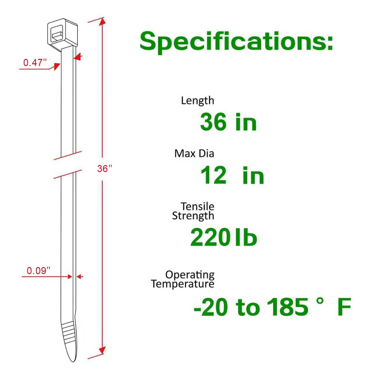 60 Pack Cable Ties Heavy Duty 12mm x 920mm, 220LB Industrial Strength Extra Wide White Zip Ties - Image 2