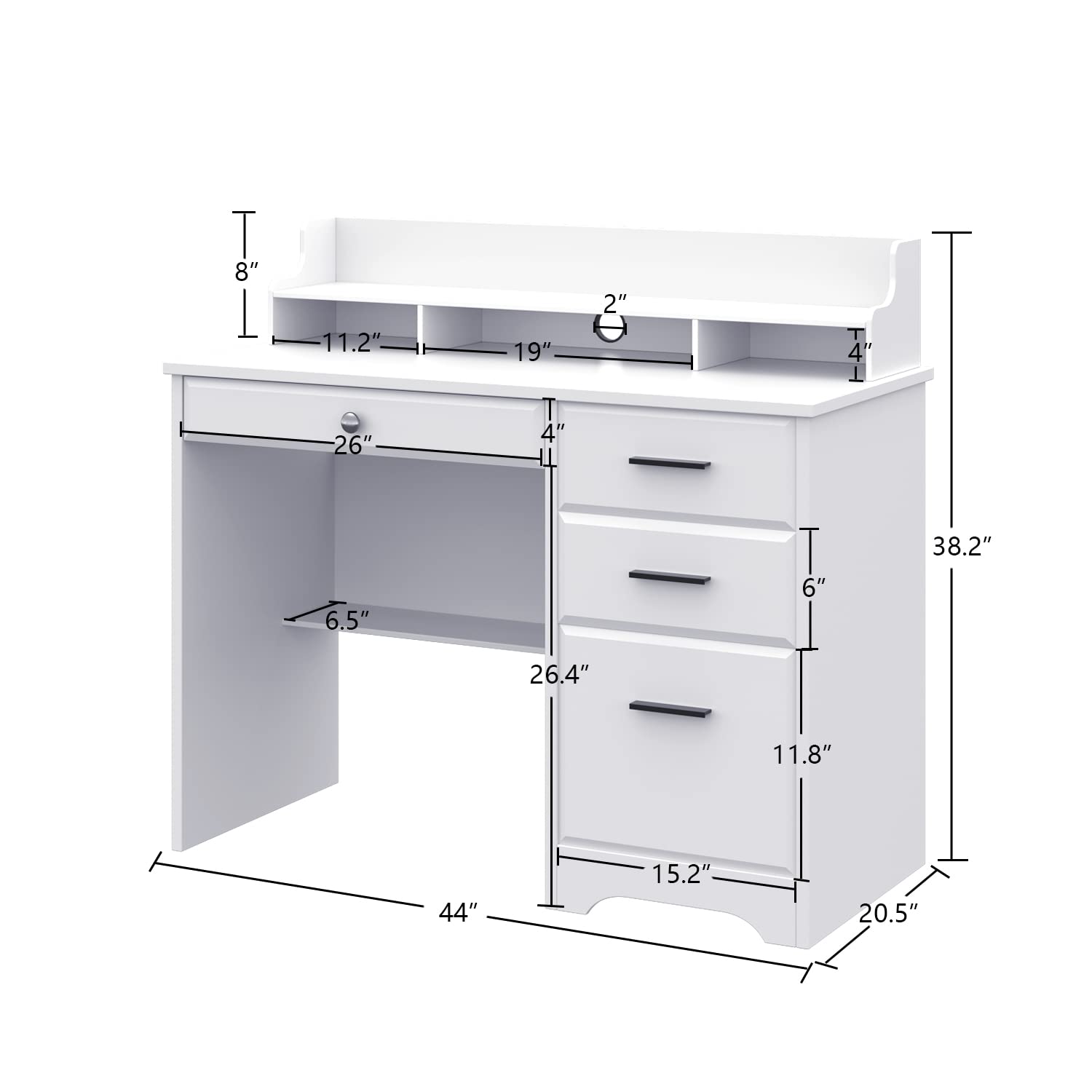 Computer Desk with Drawers and Hutch, Farmhouse Home Office Desk