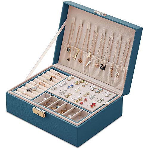 Mtianxy Joyero para mujer, de piel sintética, con llave, para mujeres, anillos, pulseras, collares, organizador de joyas