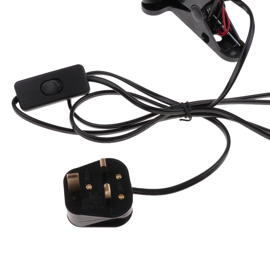 UK Plug E27 2-Head Clip on Reading Light Base Desk Reading Lamp Socket Black-image-35