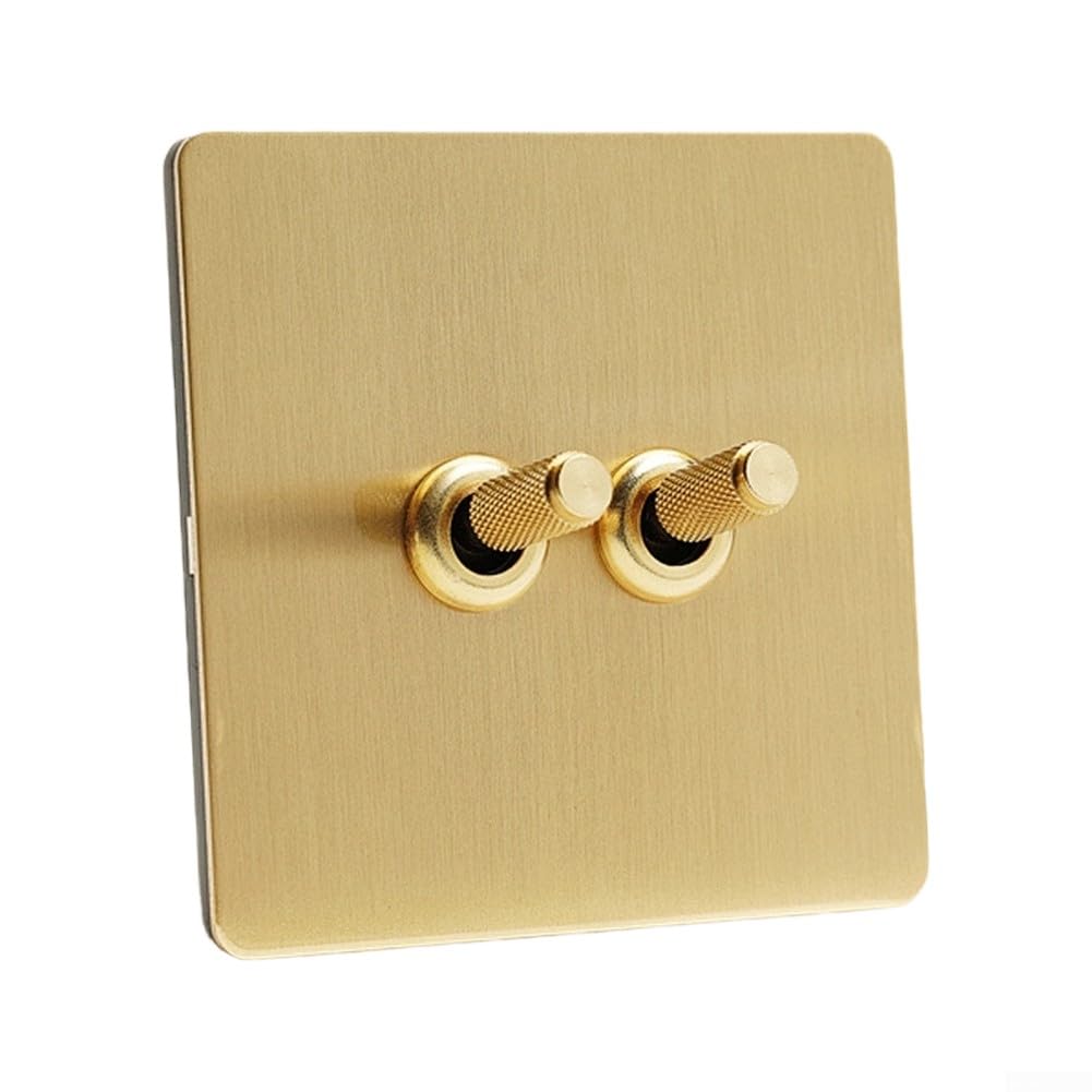 Matte Gold Stainless Steel Brushed Wall Light Switch, 86 Type Brass Toggle-Socket for Home Hotel Decor, Retro Industrial Design, Durables Electrical Panel(B)