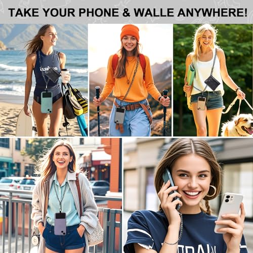 Image of XANGNIER Clip and Go Strap for Phone with Wallet Crossbody, Phone Strap with Zippered Wallet, Adjustable Anti Theft Cellphone Lanyard for Women, Cellphone Chain Accessories,Chain Black